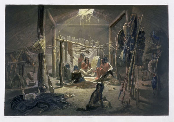 The Interior of the Hut of a Mandan Chief, 1843. Artist: Narcisse Desmadryl