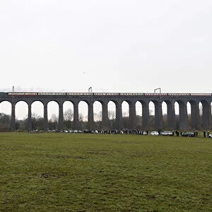 The Flying Scotsman steam engine passes over Digswell Viaduct as it makes its official