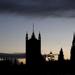 The Houses of Parliament are seen during a sunset