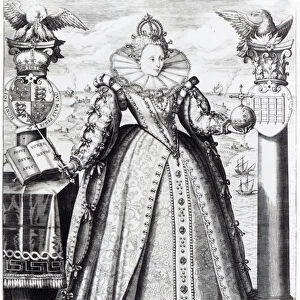 Queen Elizabeth I (1533-1603) 1596 (engraving) (b / w photo)