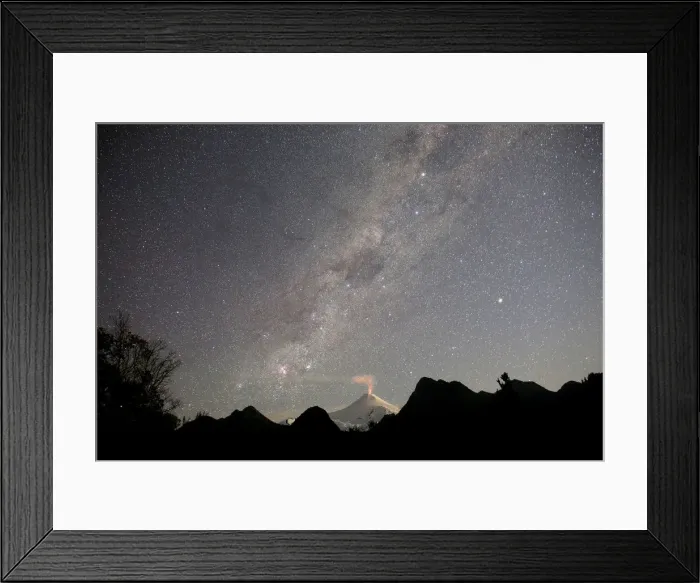 Framed Print : The Villarrica Volcano is seen at night from Pucon town Framed Print : The Villarrica Volcano is seen at night from Pucon town