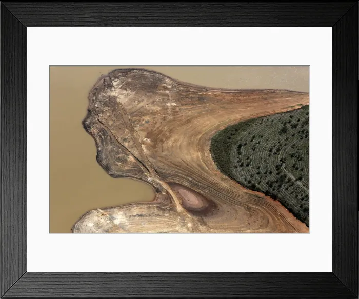 Framed Print : Aerial view of the Atibainha dam, part of the Cantareira reservoir, during a drought