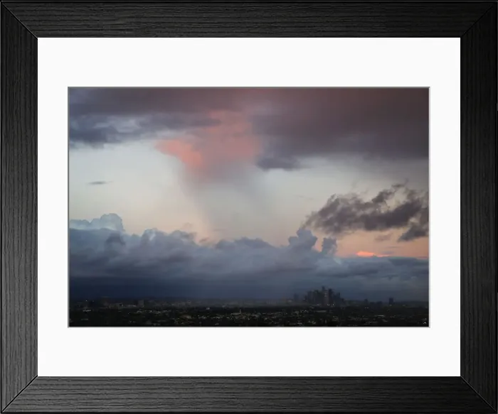 Framed Print : The downtown Los Angeles skyline is surrounded by clouds during heavy rains in Los Framed Print : The downtown Los Angeles skyline is surrounded by clouds during heavy rains in Los