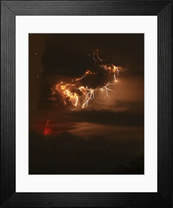 Framed Print : Lightning bolts strike around the Puyehue-Cordon Caulle volcanic chain in the Patagonia