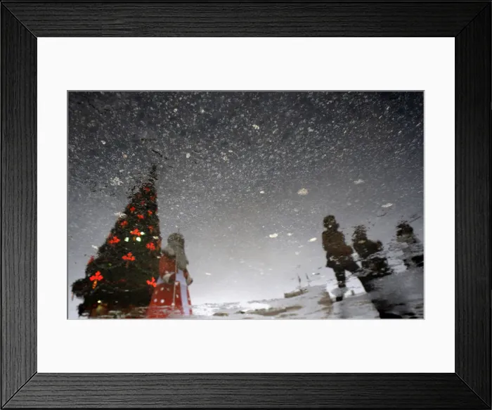 Framed Print : The New Year tree, Father Frost, the Russian equivalent of Santa Claus, and pedestrians