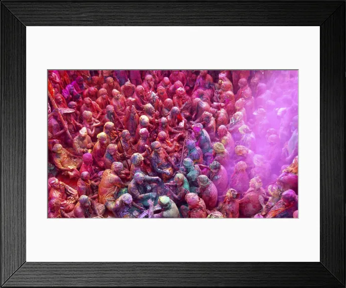 Framed Print : Men daubed in colours celebrate Lathmar Holi at Nandgaon Framed Print : Men daubed in colours celebrate Lathmar Holi at Nandgaon