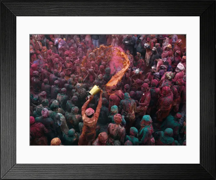 Framed Print : A man throws coloured water as he celebrates Lathmar Holi at Nandgaon Framed Print : A man throws coloured water as he celebrates Lathmar Holi at Nandgaon