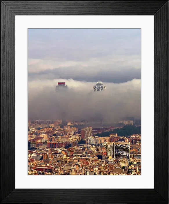 Framed Print : An unusual fog settles over Barcelonas city coastline Framed Print : An unusual fog settles over Barcelonas city coastline