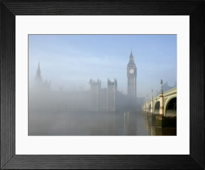 Framed Print : Fog clears around the Houses of Parliament in central London Framed Print : Fog clears around the Houses of Parliament in central London