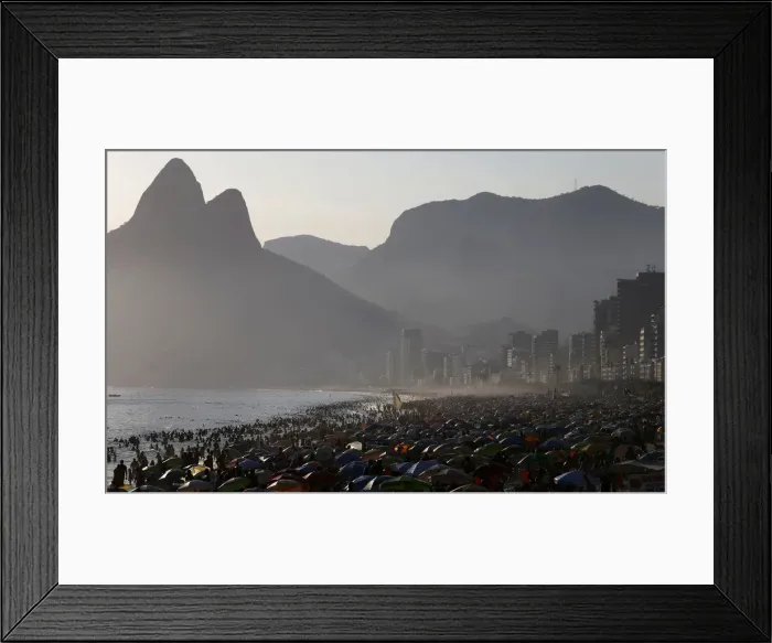 Framed Print : People visit Ipanema beach on a hot day in Rio de Janeiro