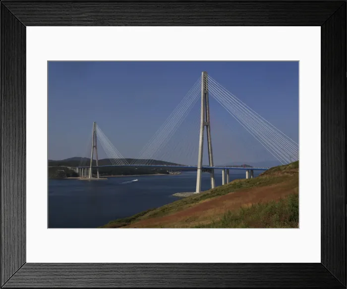Framed Print : A general view of a new bridge linking Russky Island to the Russian far-eastern city Framed Print : A general view of a new bridge linking Russky Island to the Russian far-eastern city