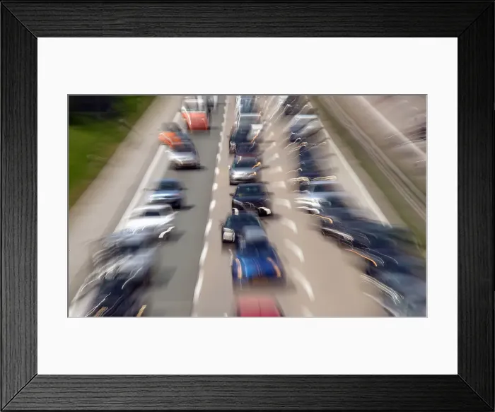 Framed Print : Cars jam on the motorway A8 between Salzburg and Munich near Irschenberg Framed Print : Cars jam on the motorway A8 between Salzburg and Munich near Irschenberg