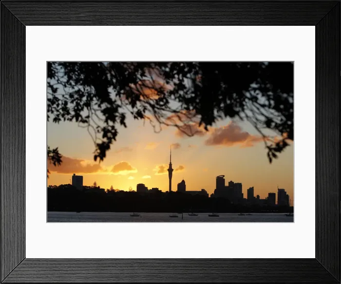 Framed Print : The sun sets over Auckland city Framed Print : The sun sets over Auckland city