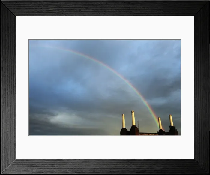 Framed Print : A rainbow stretches over Battersea Power Station in London
