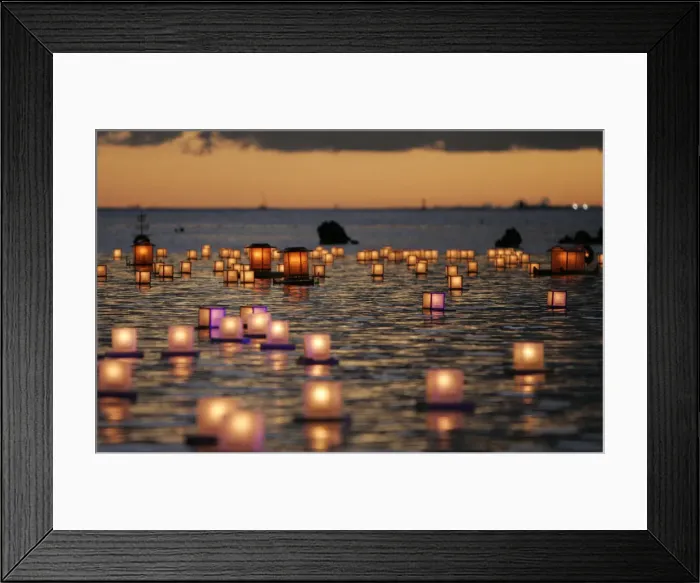 Framed Print : Lanterns float on the water during the Japanese ceremony Toro Nagashi in Honolulu