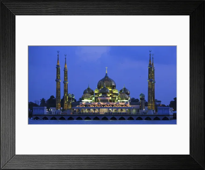 Framed Print : Masjid Kristal is pictured during dusk at the Islamic Heritage Park on Wan Man Island Framed Print : Masjid Kristal is pictured during dusk at the Islamic Heritage Park on Wan Man Island