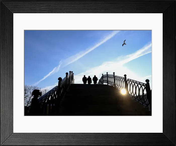 Framed Print : People walk along a bridge at a sunny day in Moscow