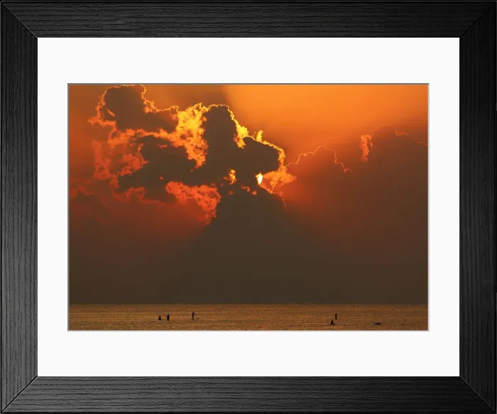 Framed Print : People paddle on a stand-up board during sunrise in a beach in Larnaca Framed Print : People paddle on a stand-up board during sunrise in a beach in Larnaca