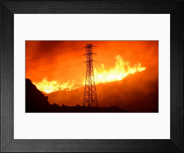 Framed Print : Firefighters battle a wind-driven wildfire in Sylmar, California Framed Print : Firefighters battle a wind-driven wildfire in Sylmar, California
