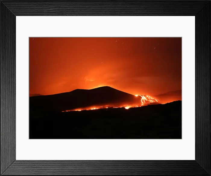 Framed Print : Lava and plumes of smoke erupt from Mount Etna Framed Print : Lava and plumes of smoke erupt from Mount Etna