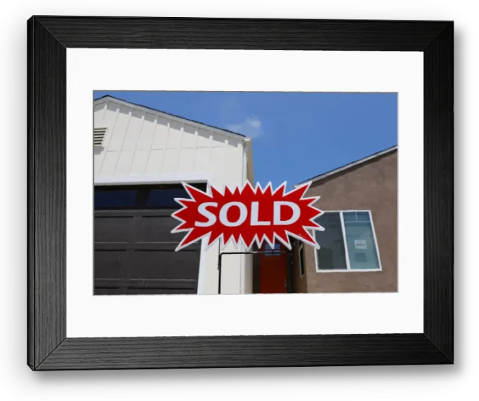 Framed Print : A newly constructed single family home is shown as sold in Encinitas, California Framed Print : A newly constructed single family home is shown as sold in Encinitas, California