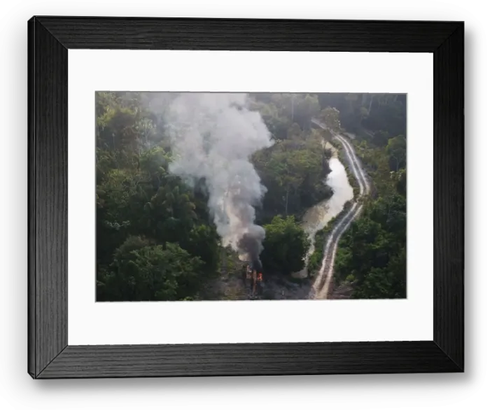 Framed Print : An aerial view shows machines being destroyed during an operation conducted by