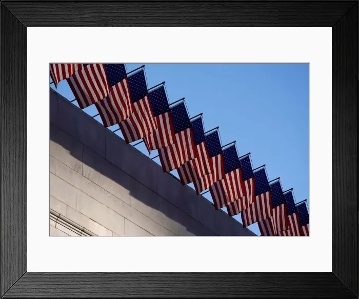 Framed Print : U. S. flags fly atop Los Angeles City Hall in downtown Los Angeles Framed Print : U. S. flags fly atop Los Angeles City Hall in downtown Los Angeles