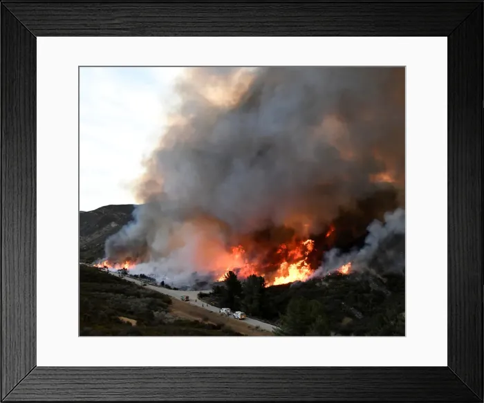 Framed Print : Fire fighters attack the Thomas Fireas north flank with backfires as they continue to Framed Print : Fire fighters attack the Thomas Fireas north flank with backfires as they continue to