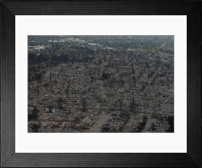 Framed Print : An aerial view of properties destroyed by the Tubbs Fire is seen in Santa Rosa Framed Print : An aerial view of properties destroyed by the Tubbs Fire is seen in Santa Rosa