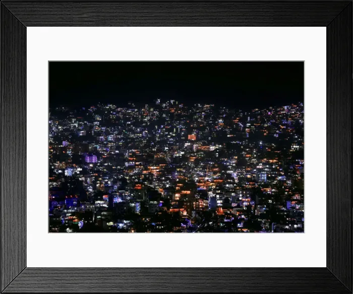 Framed Print : A general view shows houses decorated with lanterns and lights during the Tihar festival Framed Print : A general view shows houses decorated with lanterns and lights during the Tihar festival