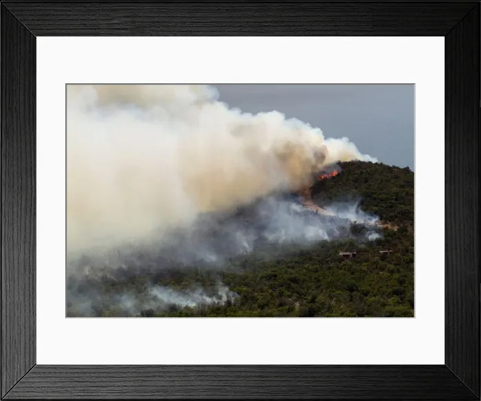 Framed Print : Firefighters try to control a forest fire at Lustica peninsula near Tivat Framed Print : Firefighters try to control a forest fire at Lustica peninsula near Tivat