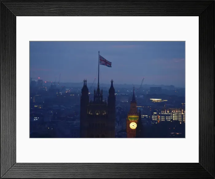 Framed Print : Dawn breaks over London as votes are counted for the EU referendum Framed Print : Dawn breaks over London as votes are counted for the EU referendum