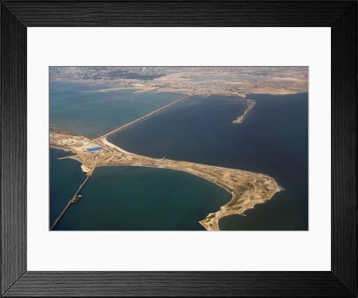 Framed Print : An aerial view of the Caspian Sea near the city of Baku is pictured through the window of Framed Print : An aerial view of the Caspian Sea near the city of Baku is pictured through the window of