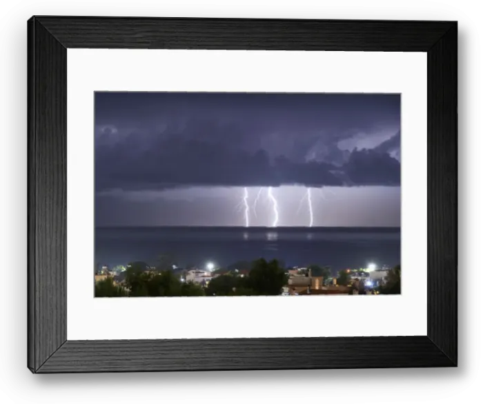 Framed Print : Lightnings strike in the sea off the shore of Artemida Framed Print : Lightnings strike in the sea off the shore of Artemida