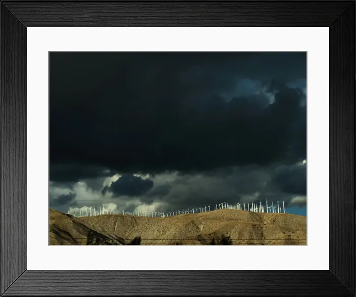 Framed Print : Windmills line a hillside in Palm Springs