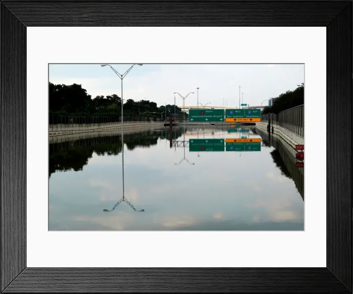 Framed Print : The Sam Houston Parkway is still completely covered with Harvey floodwaters in Houston Framed Print : The Sam Houston Parkway is still completely covered with Harvey floodwaters in Houston