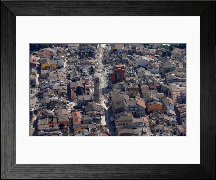Framed Print : A general view after earthquake that levelled the town in Amatrice
