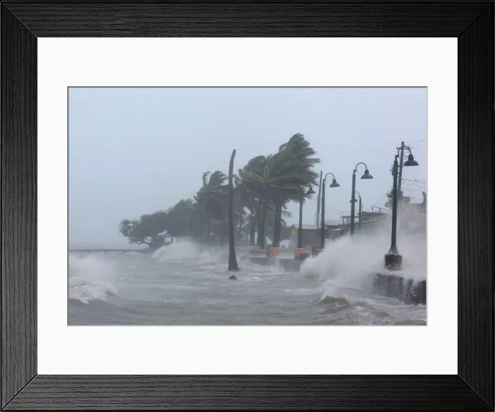 Framed Print : Waves crash against the seawall in Fajardo as Hurricane Irma slammed across islands in Framed Print : Waves crash against the seawall in Fajardo as Hurricane Irma slammed across islands in