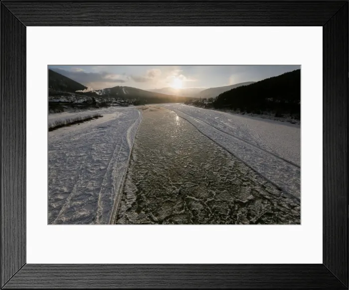 Framed Print : A view shows the Mana River, during an autumn ice drift at sunset Framed Print : A view shows the Mana River, during an autumn ice drift at sunset