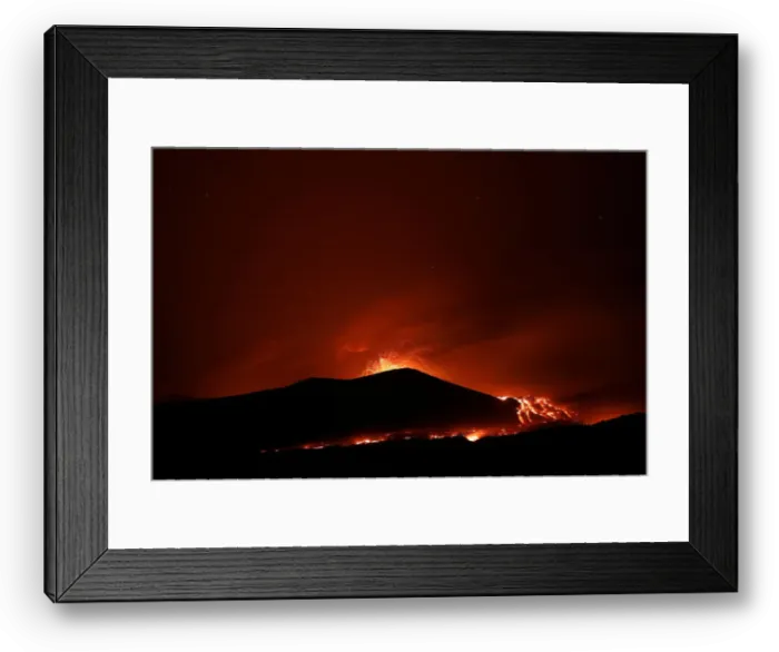Framed Print : Lava and plumes of smoke erupt from Mount Etna Framed Print : Lava and plumes of smoke erupt from Mount Etna