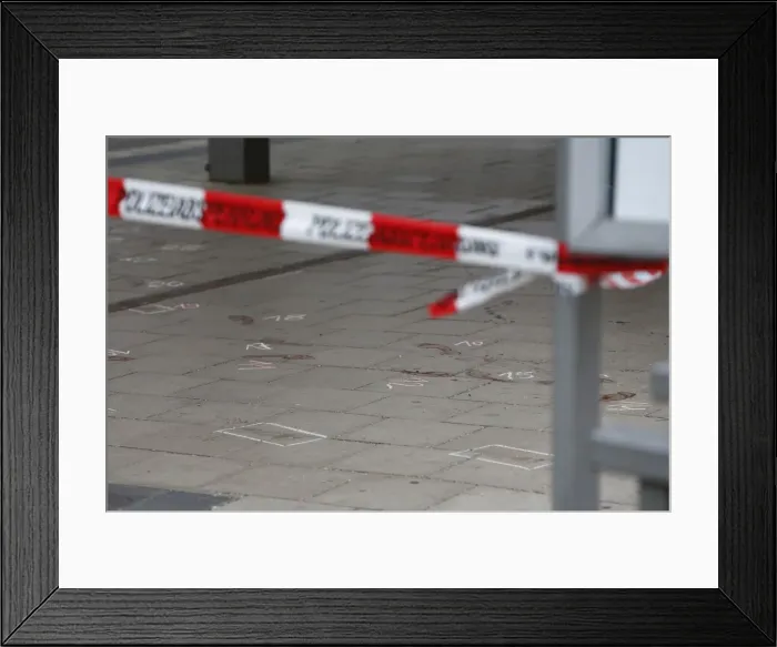 Framed Print : Footprints are encircled at the train station in Grafing Framed Print : Footprints are encircled at the train station in Grafing