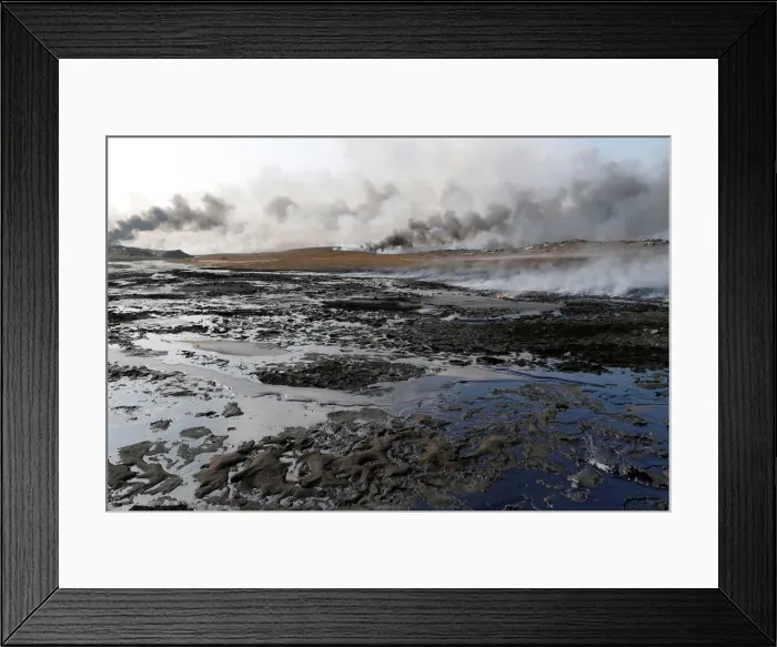 Framed Print : Oilfields burned by Islamic State fighters are seen in Qayyara, south of Mosul, Iraq Framed Print : Oilfields burned by Islamic State fighters are seen in Qayyara, south of Mosul, Iraq
