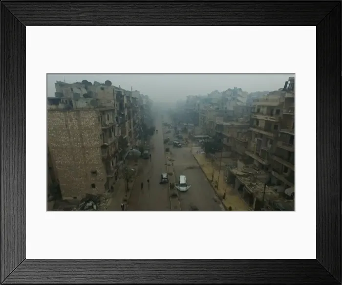 Framed Print : A still image from video of a general view of bomb damaged eastern Aleppo Framed Print : A still image from video of a general view of bomb damaged eastern Aleppo