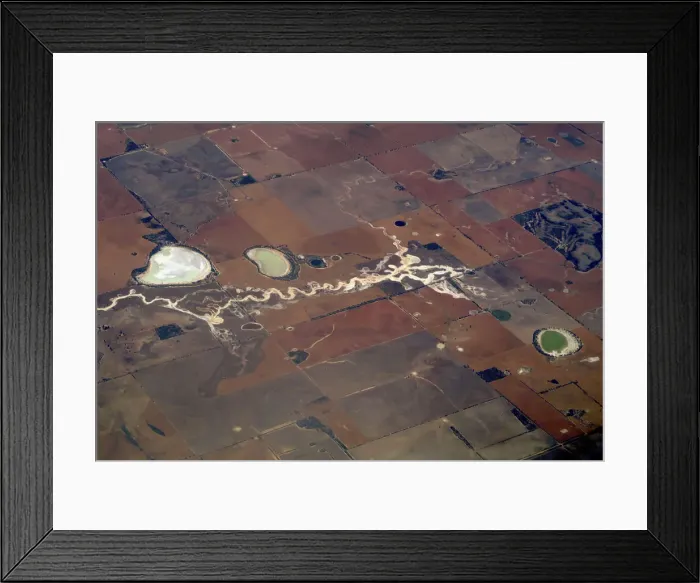 Framed Print : Salt lakes can be seen near a river and small dams in a drought-affected farmland area Framed Print : Salt lakes can be seen near a river and small dams in a drought-affected farmland area