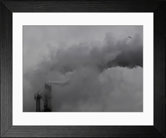 Framed Print : Smoke billows from chimneys at an industrial district near Tokyo Framed Print : Smoke billows from chimneys at an industrial district near Tokyo
