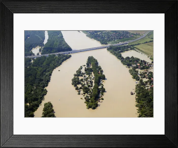 Framed Print : An aerial view of the swollen Danube River is pictured in Budapest Framed Print : An aerial view of the swollen Danube River is pictured in Budapest