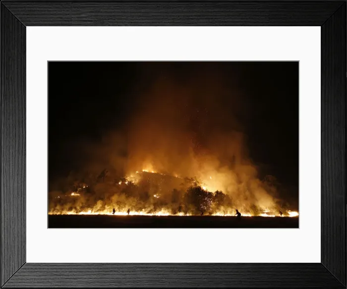 Framed Print : Firefighters start a backfire in order to control the Springs Fire near Newbury Park Framed Print : Firefighters start a backfire in order to control the Springs Fire near Newbury Park