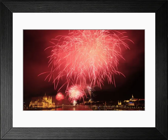 Framed Print : Fireworks explode over Danube River during Saint Stephens Day in Budapest Framed Print : Fireworks explode over Danube River during Saint Stephens Day in Budapest