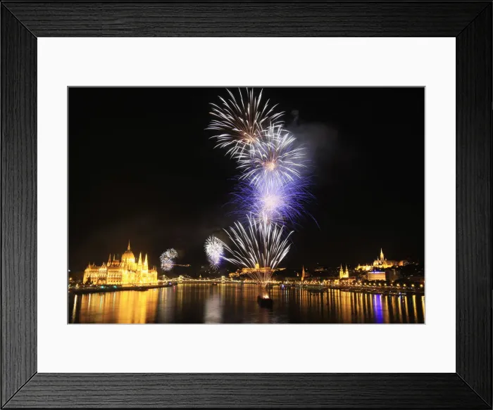 Framed Print : Fireworks explode over Danube River during Saint Stephens Day in Budapest Framed Print : Fireworks explode over Danube River during Saint Stephens Day in Budapest
