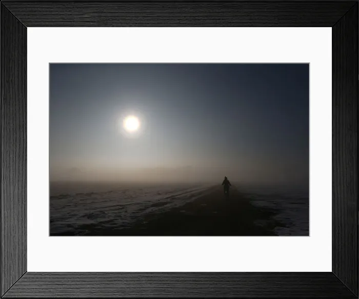 Framed Print : Bicyclist is seen in early morning hour in Olching Framed Print : Bicyclist is seen in early morning hour in Olching